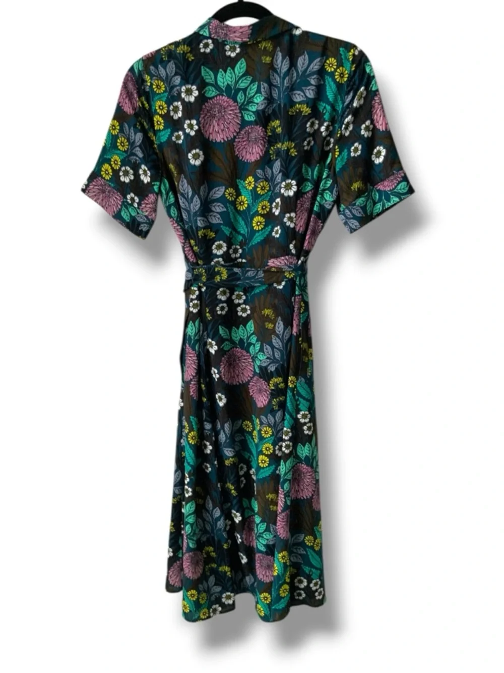 J. CREW X ABIGAIL BORG Shirt-Dress Midi Black Floral Teal Pink Blooms Size 4 - Picture 3 of 8